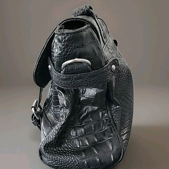 Point Zero Purse Turn Lock Faux Alligator Satchel Hand Bag Black - Picture 3 of 10